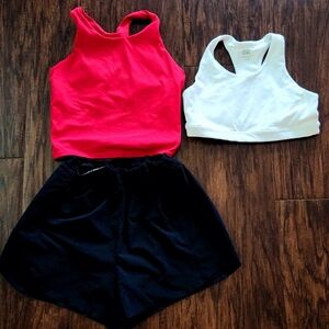 Athleta Red Activewear Top, White Activewear Top, And Black‎ Short